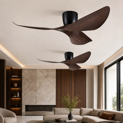 Wood-Look Blade Low Profile DC Ceiling Fan without Light 6 Speed 96 or 132 cm