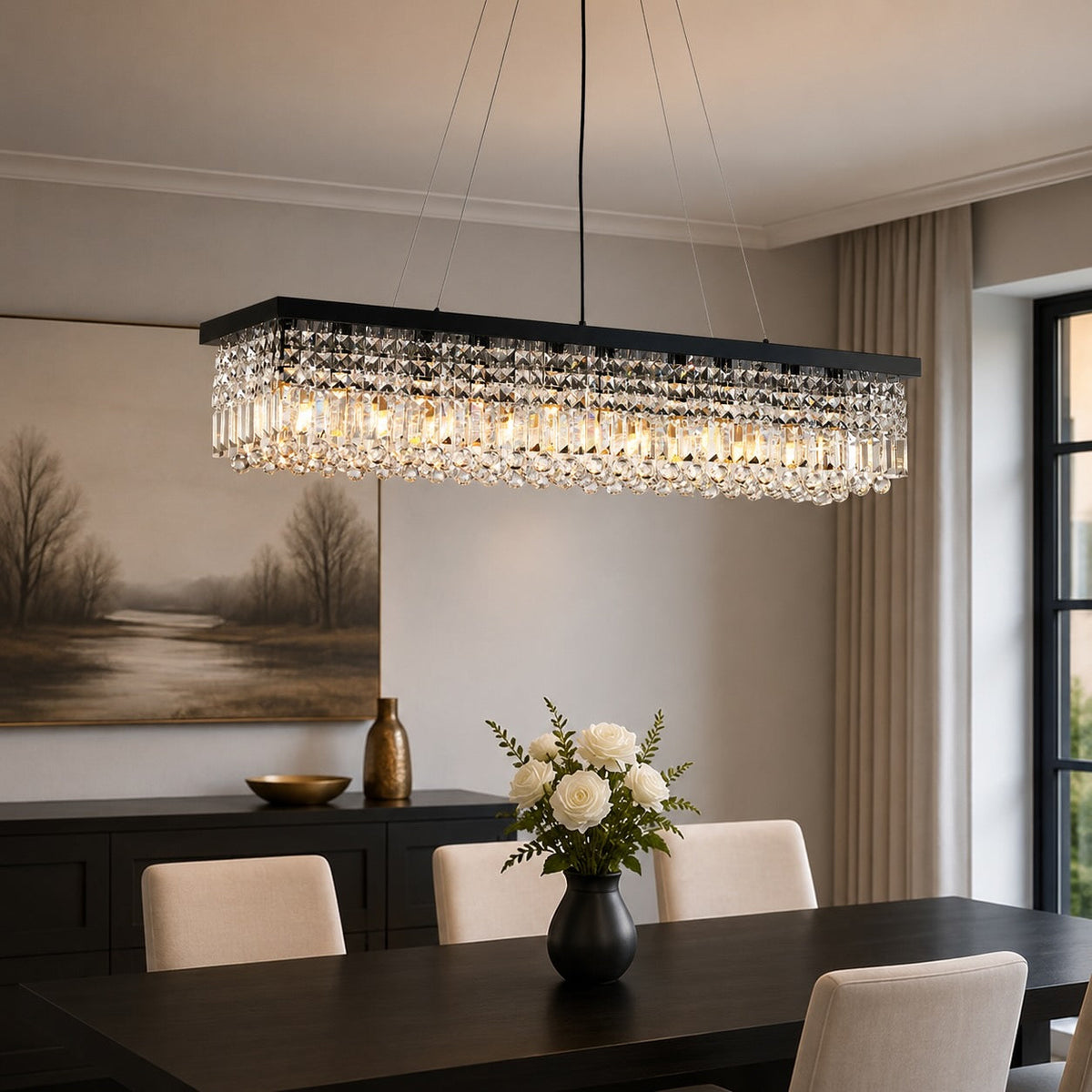 Black Rectangular K9 Crystal Chandelier LED