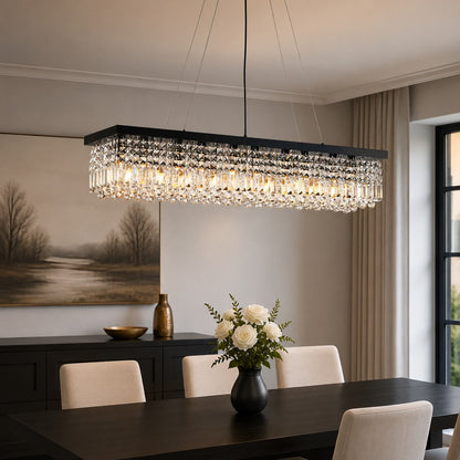 Black Rectangular K9 Crystal Chandelier LED
