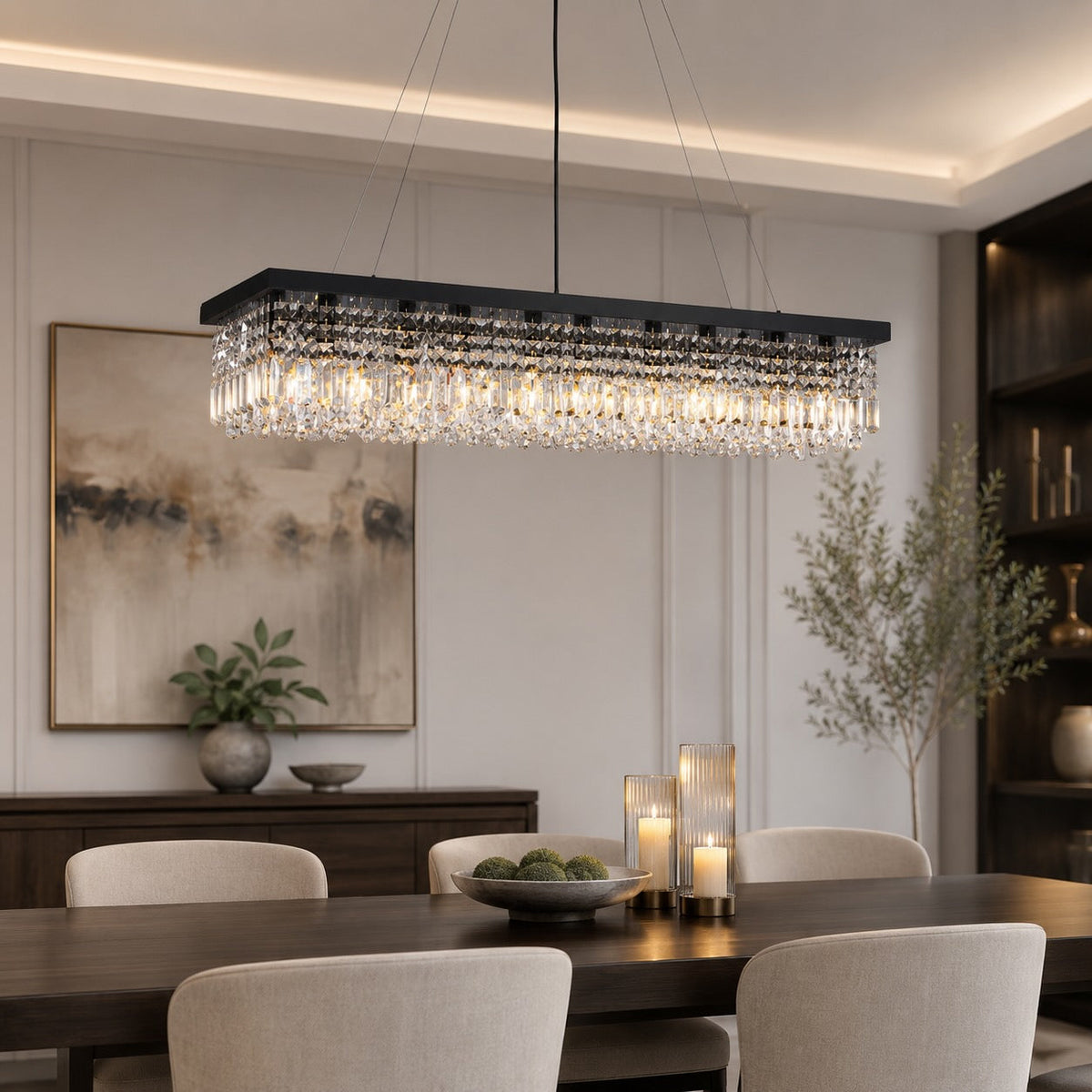 Black Rectangular K9 Crystal Chandelier LED