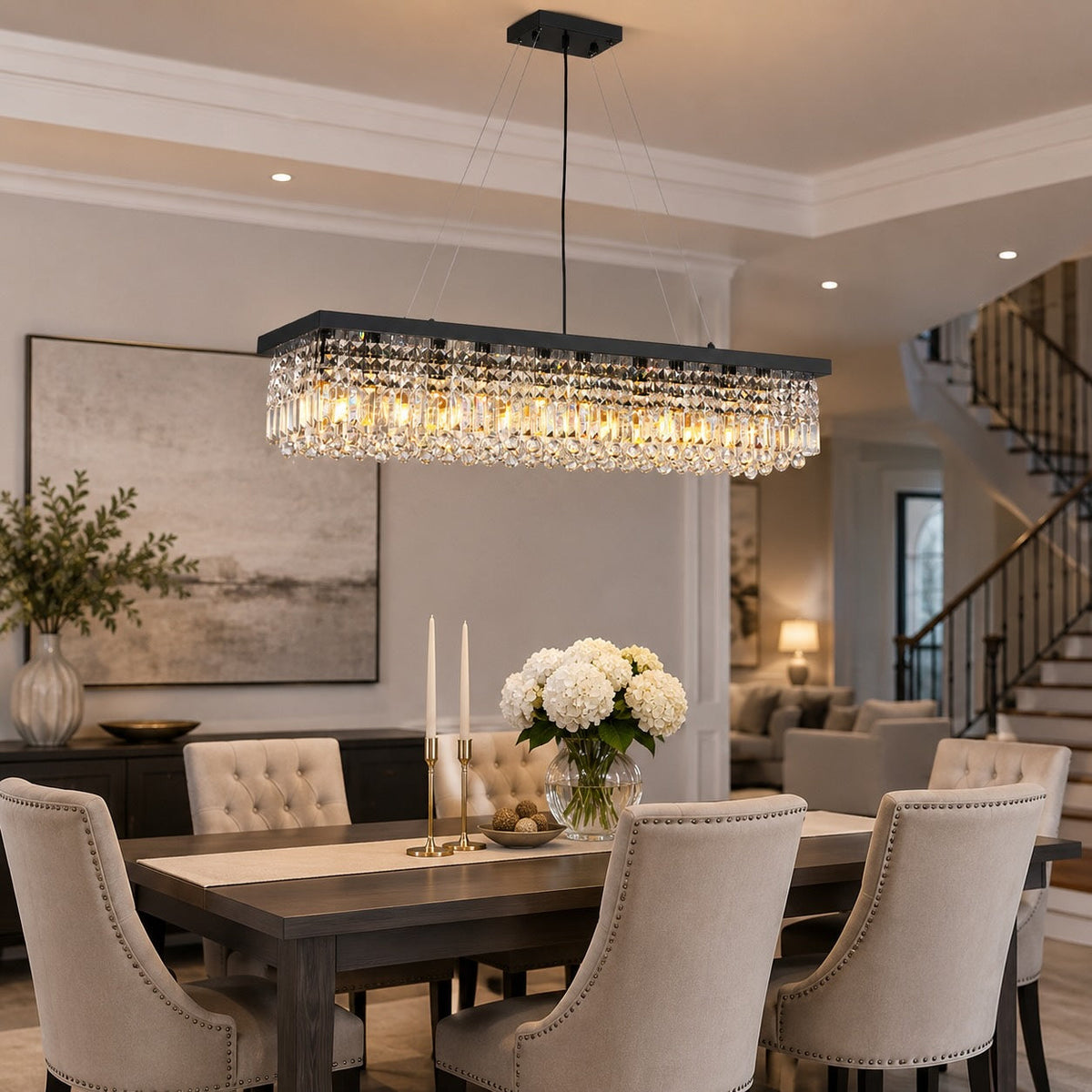 Black Rectangular K9 Crystal Chandelier LED