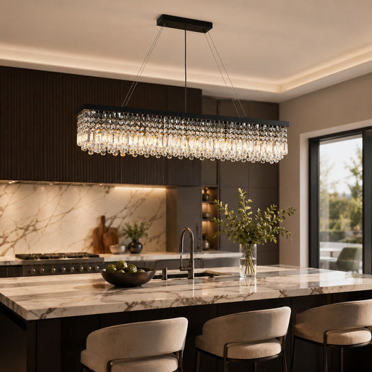 Black Rectangular K9 Crystal Chandelier LED
