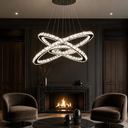 Crystal Multi-Ring Chandelier Adjustable LED Round