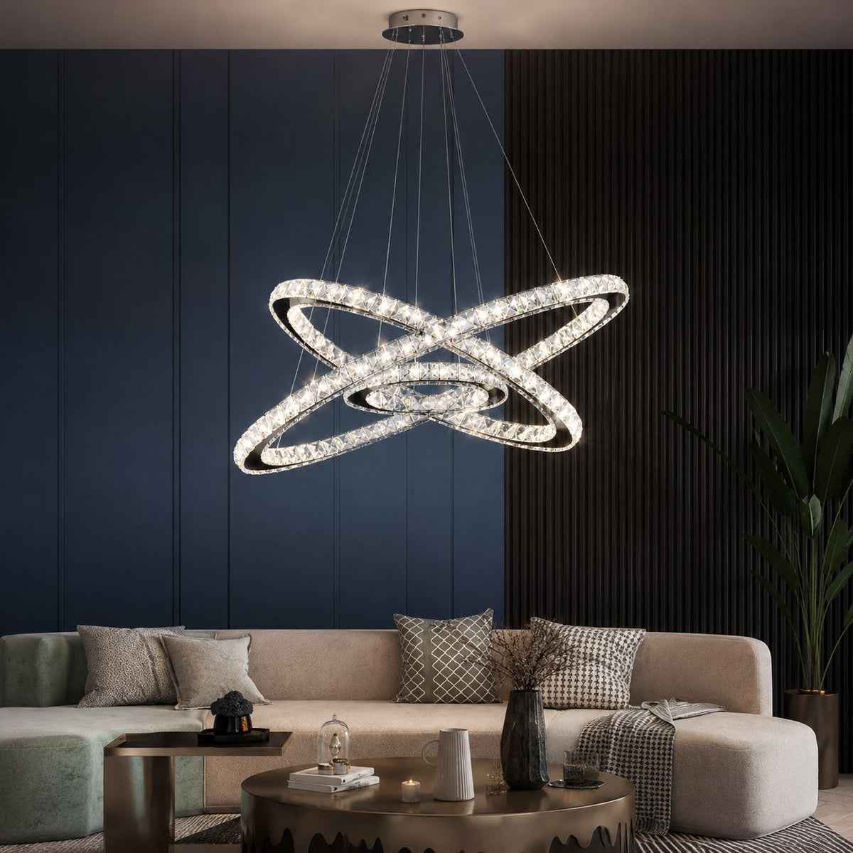 Crystal Multi-Ring Chandelier Adjustable LED Round