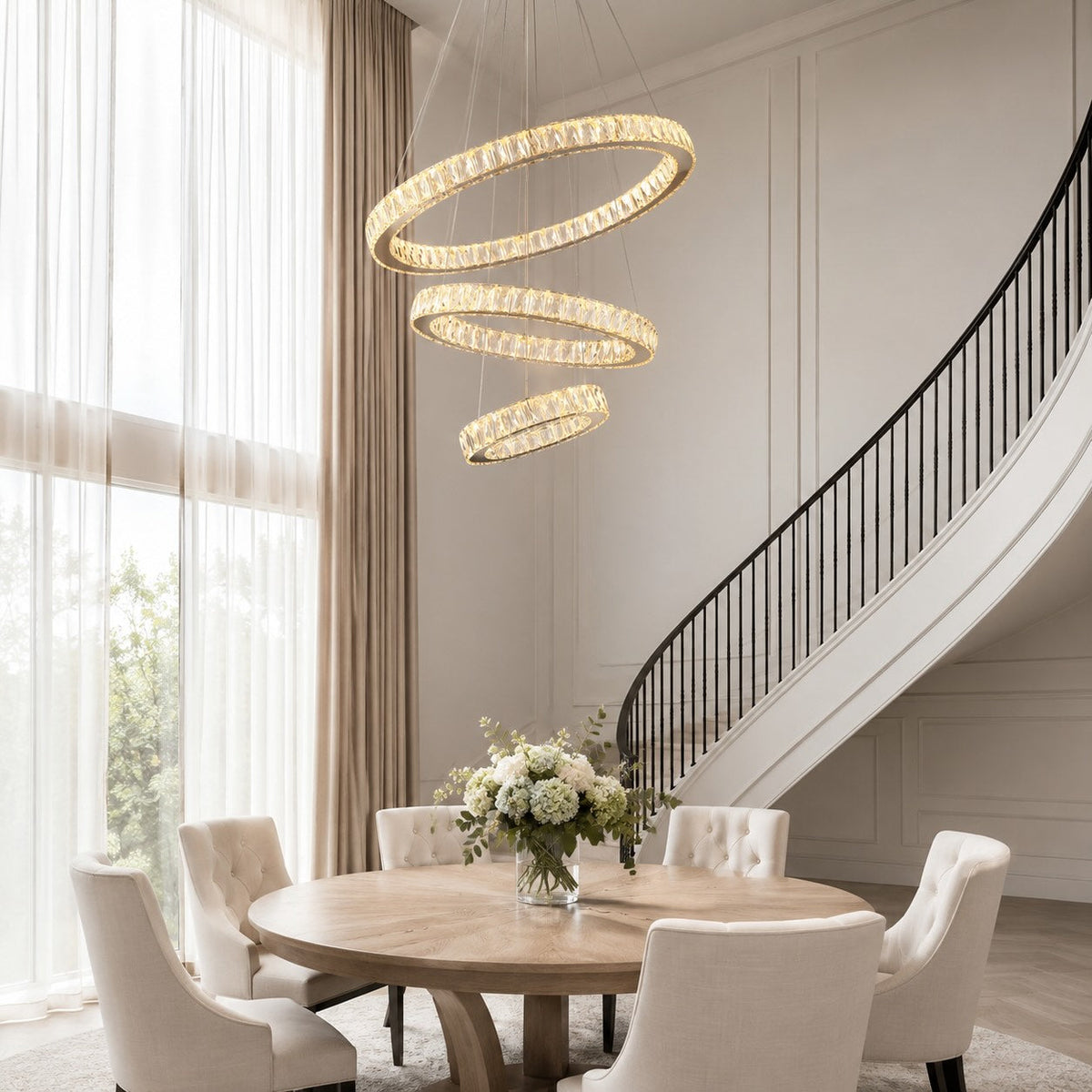 Crystal Multi-Ring Chandelier Adjustable LED Round