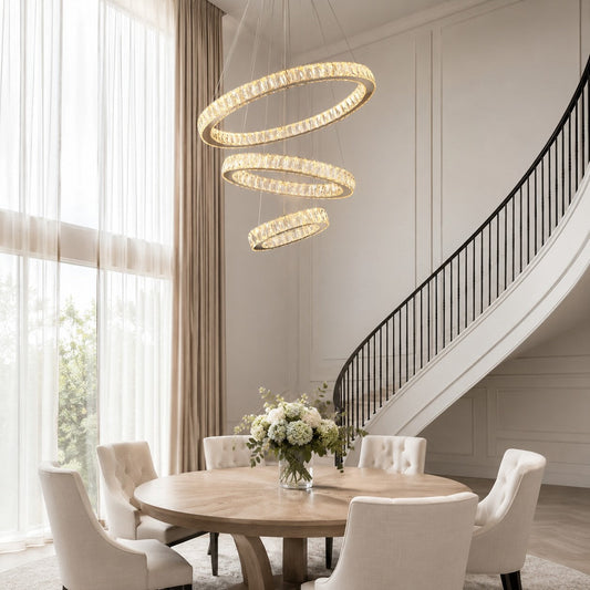 Crystal Multi-Ring Chandelier Adjustable LED Round