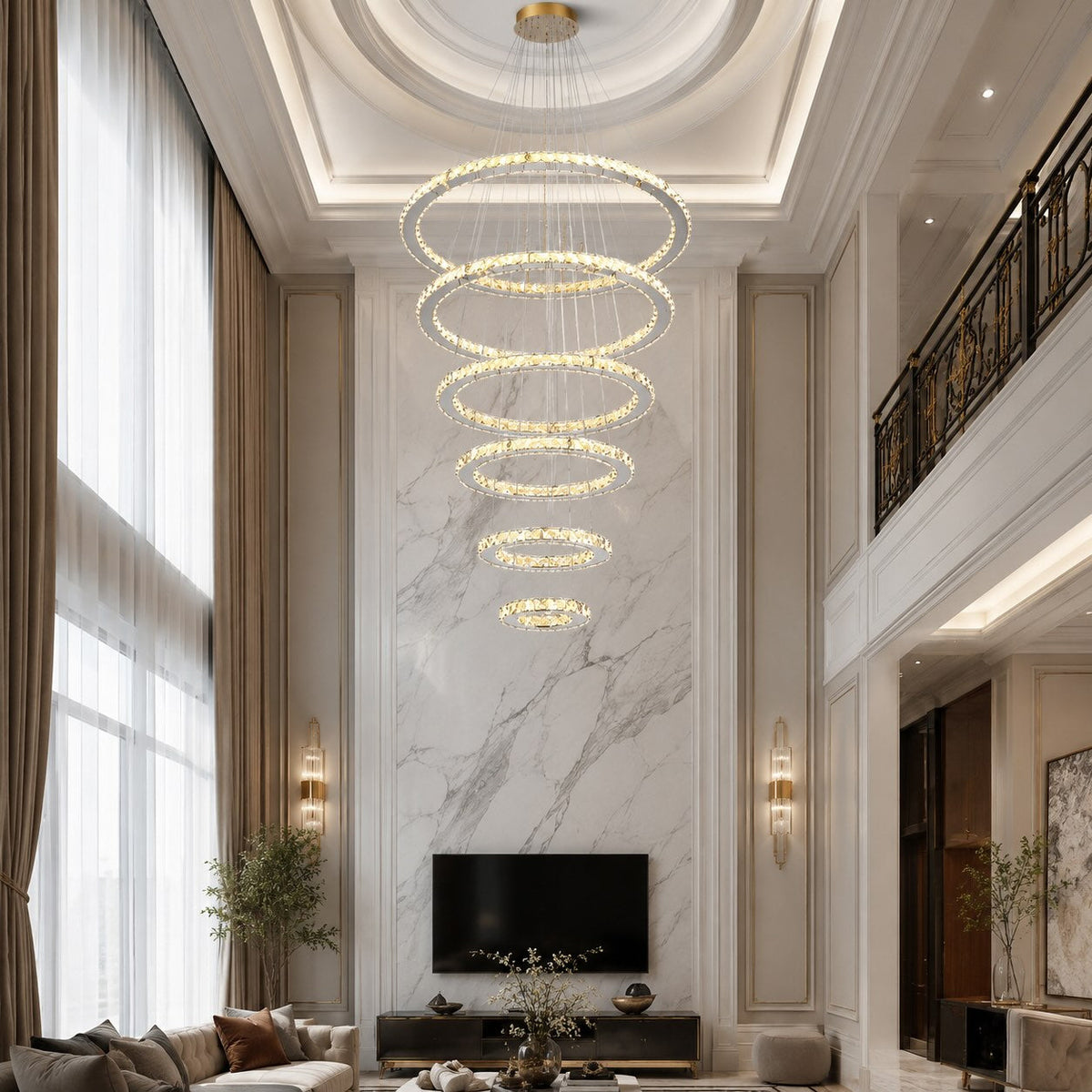 Crystal Multi-Ring Chandelier Adjustable LED Round