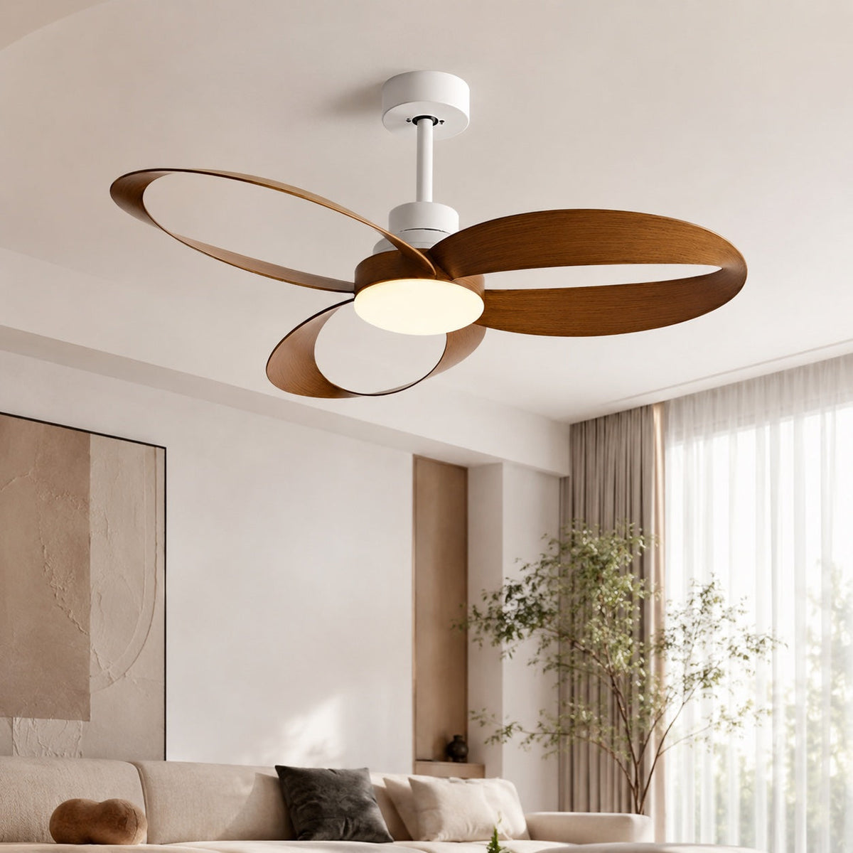 Sculpted Blade DC Ceiling Fan with CRI 90 LED Light 6 Speed Remote 106 or 132 cm