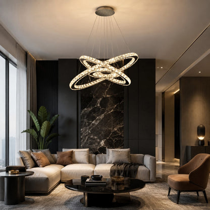 Crystal Multi-Ring Chandelier Adjustable LED Round