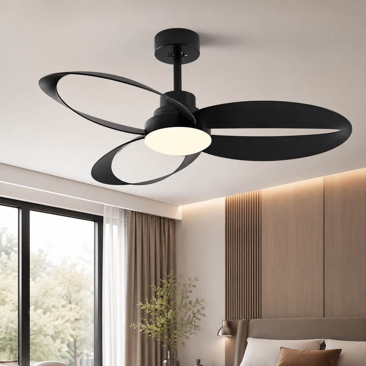 Sculpted Blade DC Ceiling Fan with CRI 90 LED Light 6 Speed Remote 106 or 132 cm