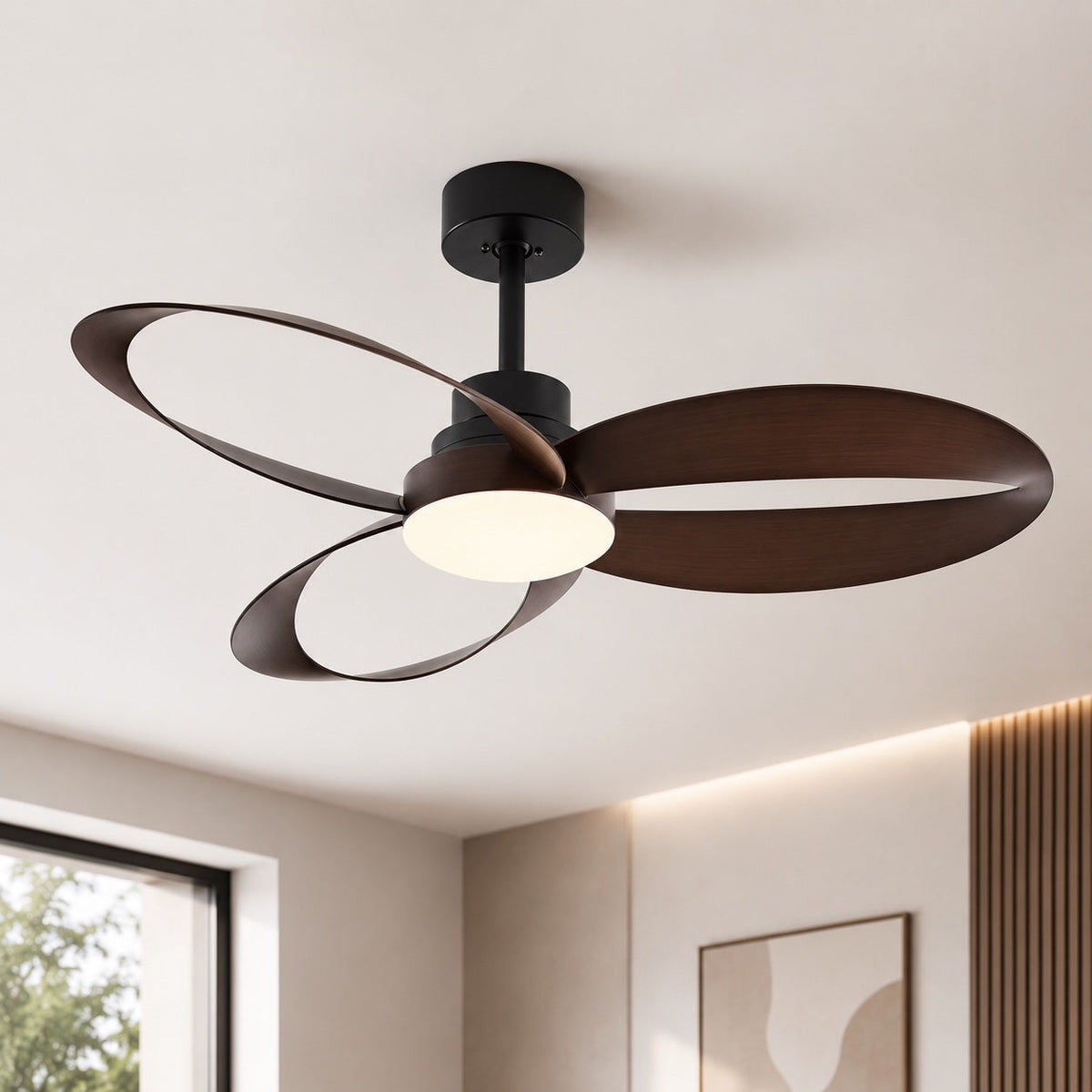 Sculpted Blade DC Ceiling Fan with CRI 90 LED Light 6 Speed Remote 106 or 132 cm
