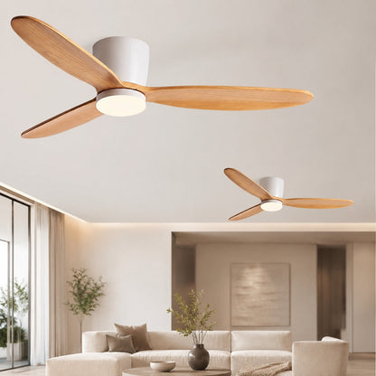 Wood Grain Blade DC Ceiling Fan with 28W LED Light Tri-Colour 91 to 132 cm