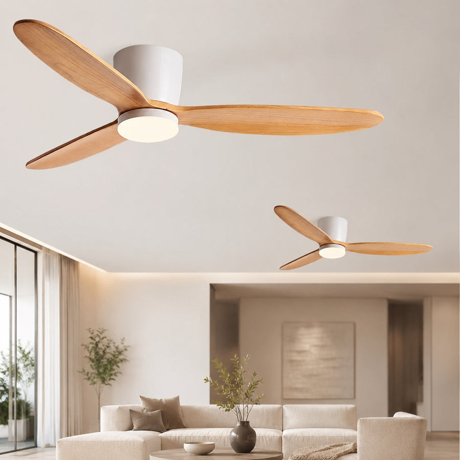 Wood Grain Blade DC Ceiling Fan with 28W LED Light Tri-Colour 91 to 132 cm