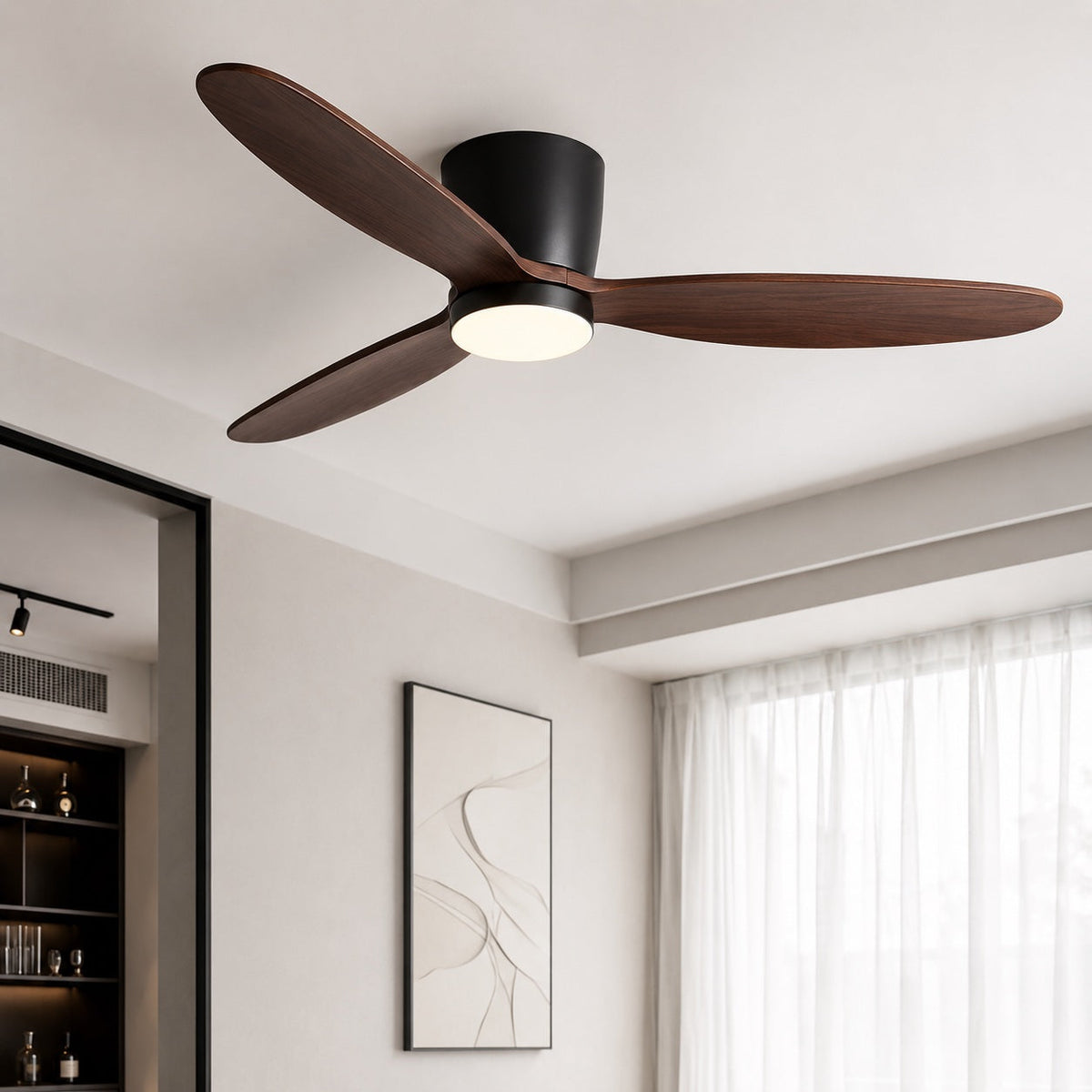 Wood Grain Blade DC Ceiling Fan with 28W LED Light Tri-Colour 91 to 132 cm