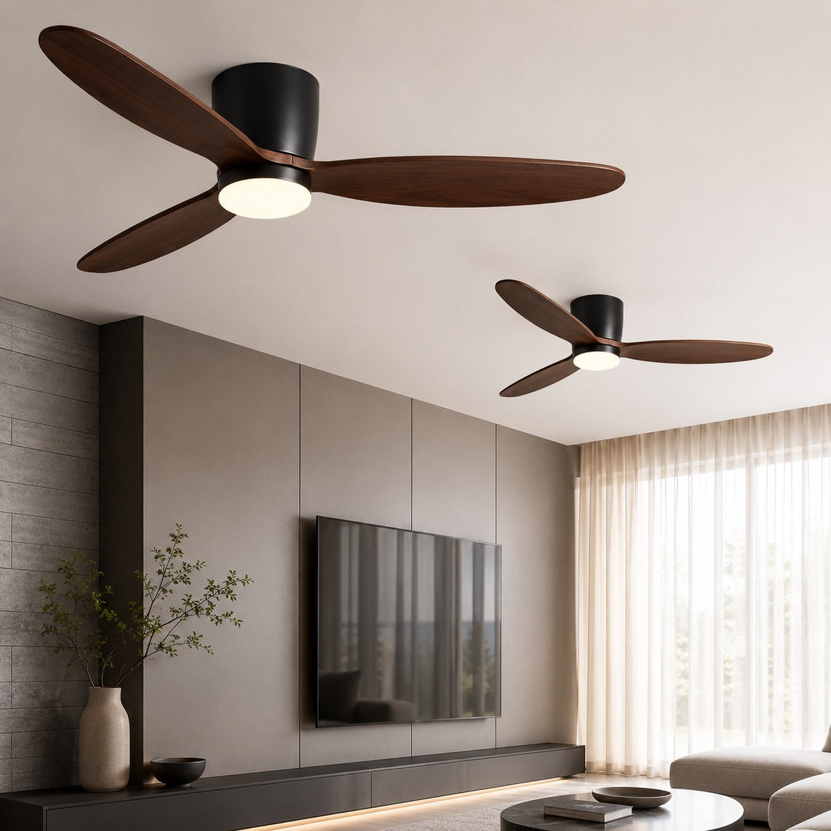 Wood Grain Blade DC Ceiling Fan with 28W LED Light Tri-Colour 91 to 132 cm