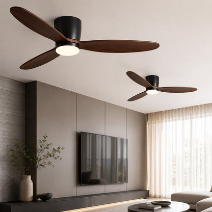 Wood Grain Blade DC Ceiling Fan with 28W LED Light Tri-Colour 91 to 132 cm