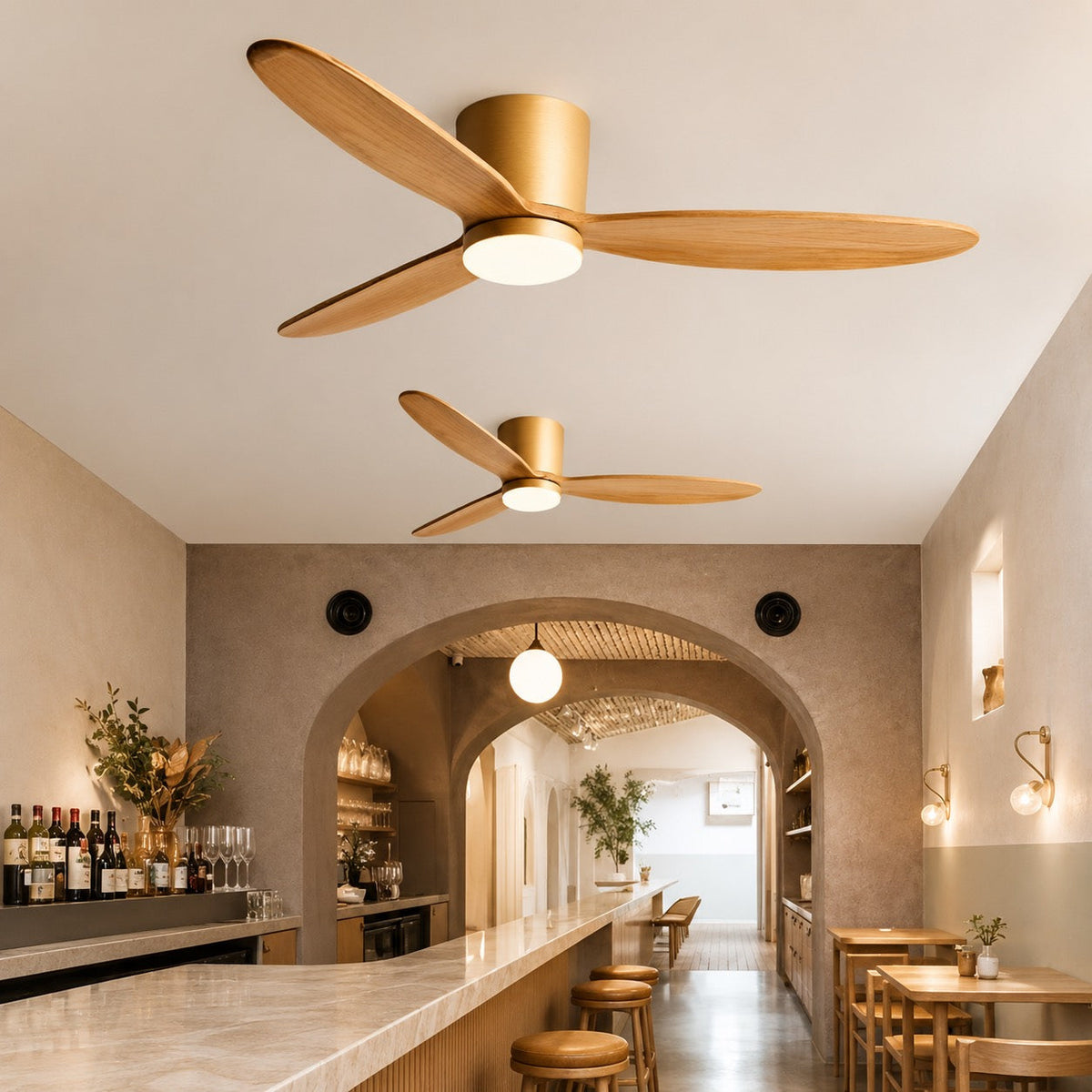 Wood Grain Blade DC Ceiling Fan with 28W LED Light Tri-Colour 91 to 132 cm
