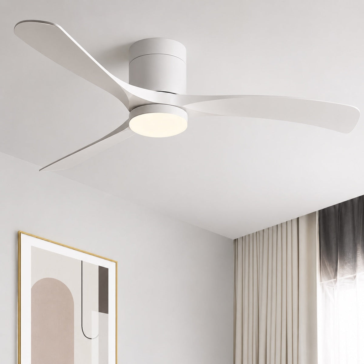 Tri-Colour LED Flush Mount DC Ceiling Fan with Light 2400 Lumens 96 to 142 cm