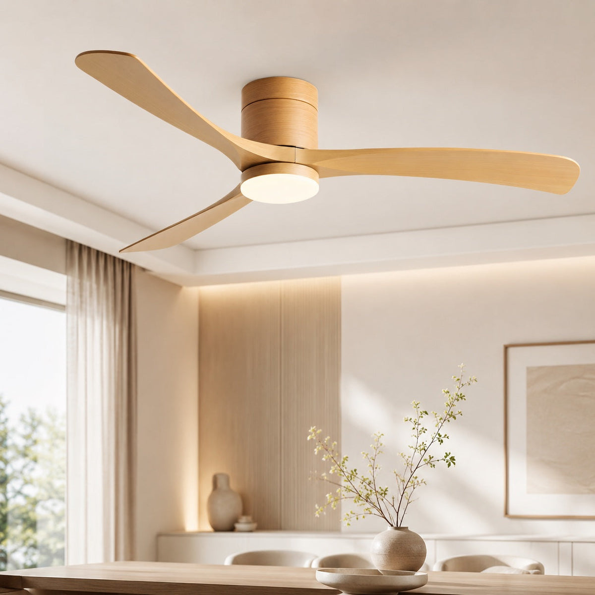 Tri-Colour LED Flush Mount DC Ceiling Fan with Light 2400 Lumens 96 to 142 cm