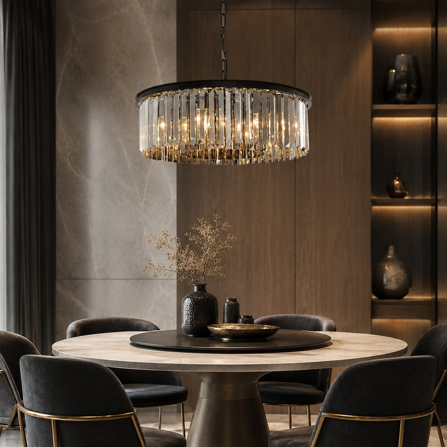 Black K9 Crystal Chandelier Pendant Adjustable Metal LED