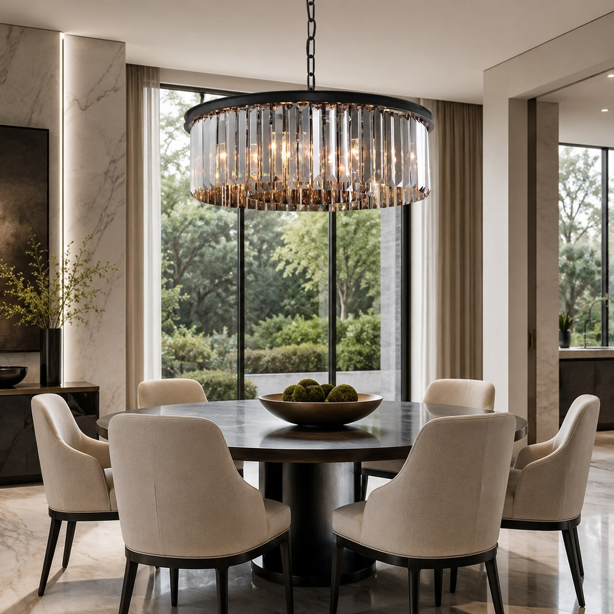 Black K9 Crystal Chandelier Pendant Adjustable Metal LED