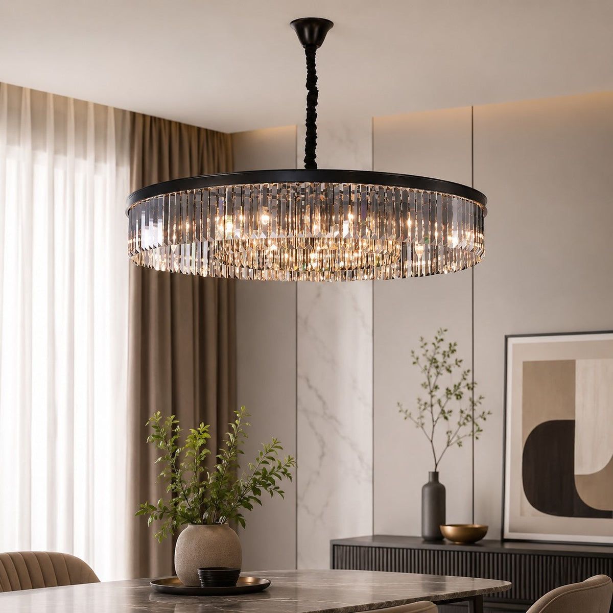 Black K9 Crystal Chandelier Pendant Adjustable Metal LED