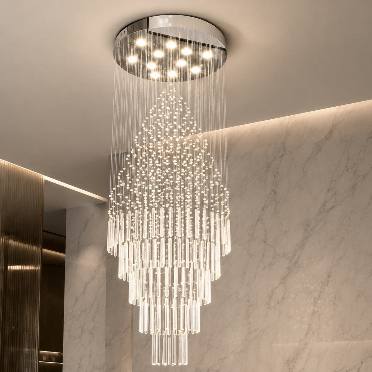 K9 Crystal Raindrop Chandelier Chrome Adjustable LED
