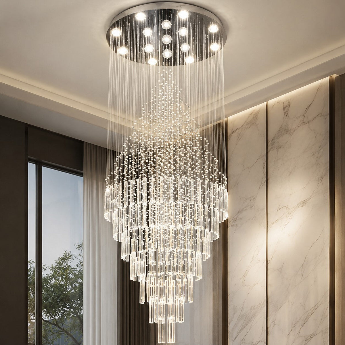 K9 Crystal Raindrop Chandelier Chrome Adjustable LED