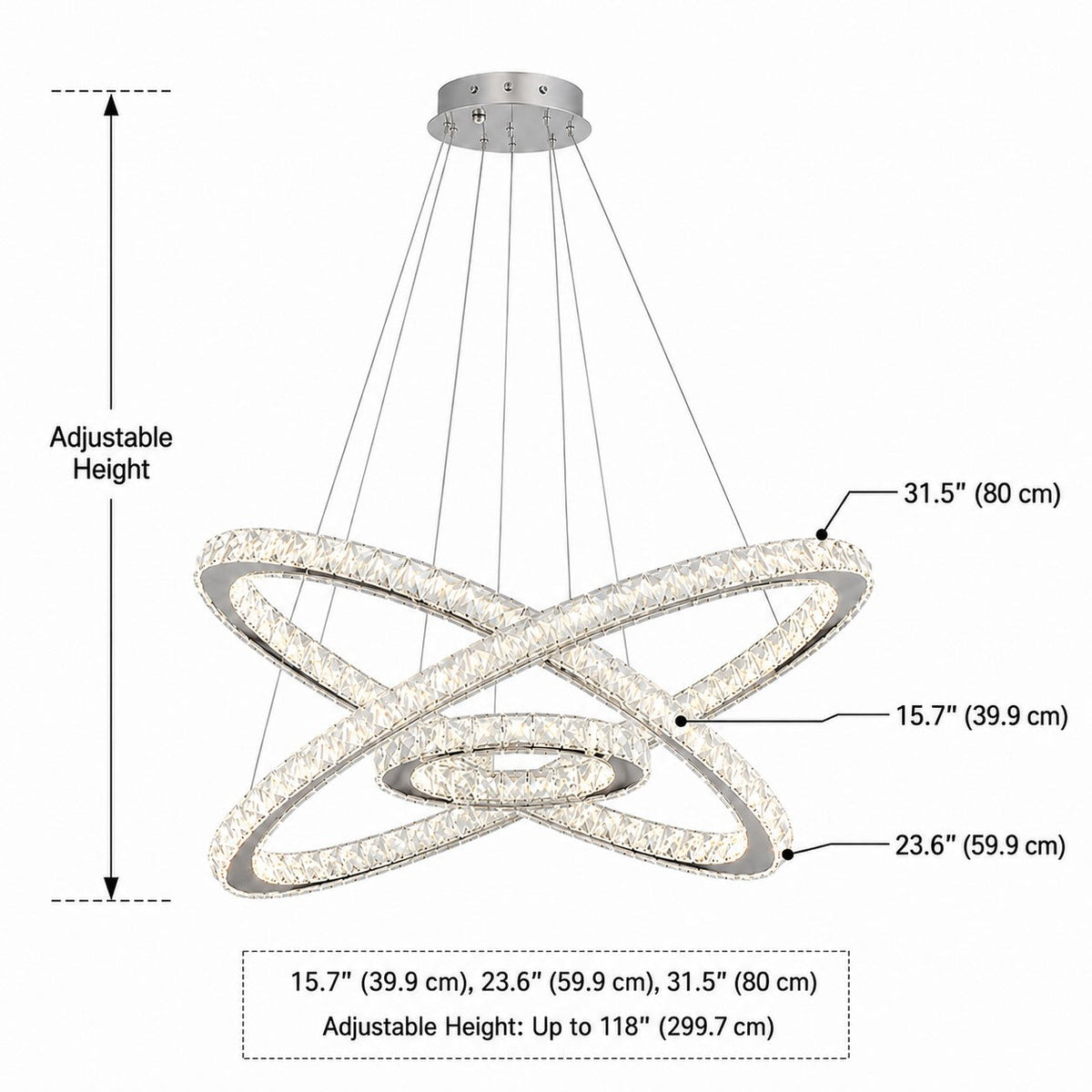 Crystal Multi-Ring Chandelier Adjustable LED Round