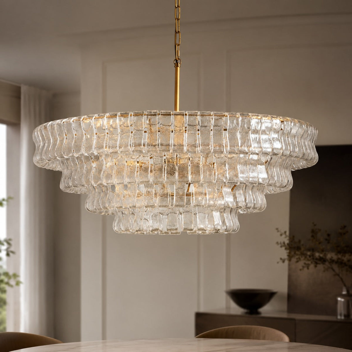 Round Textured Glass Steel Chandelier 6-Light LED