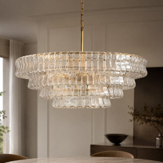 Round Textured Glass Steel Chandelier 6-Light LED
