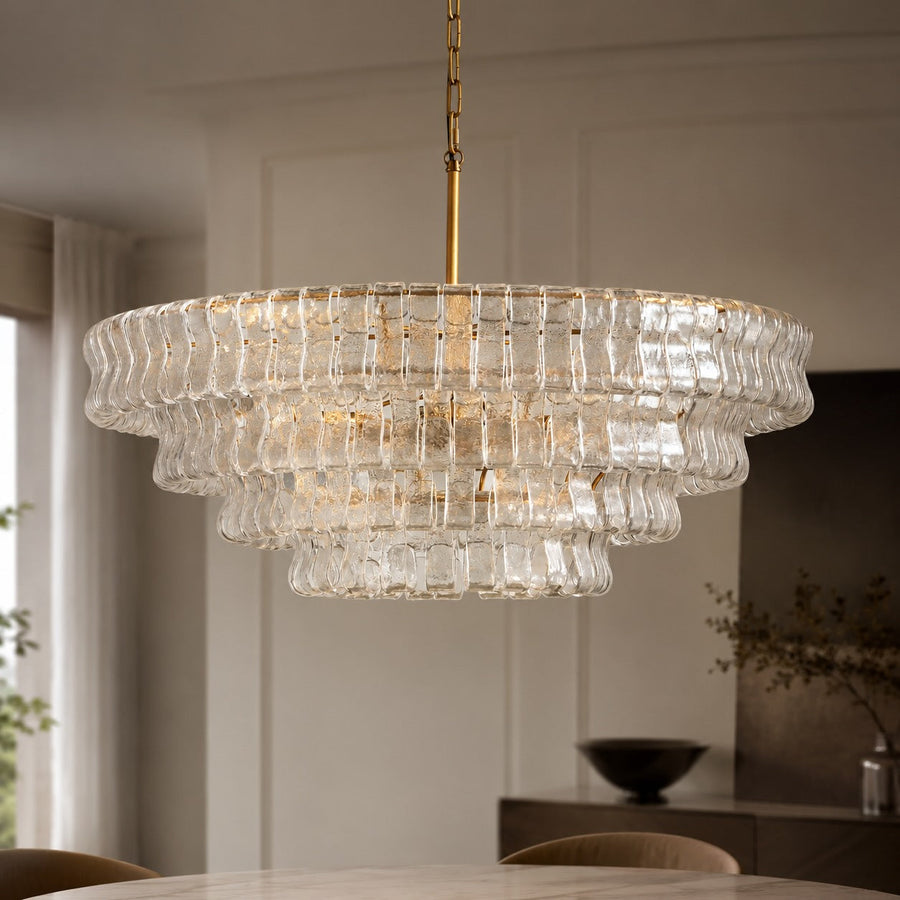 Round Textured Glass Steel Chandelier 6-Light LED