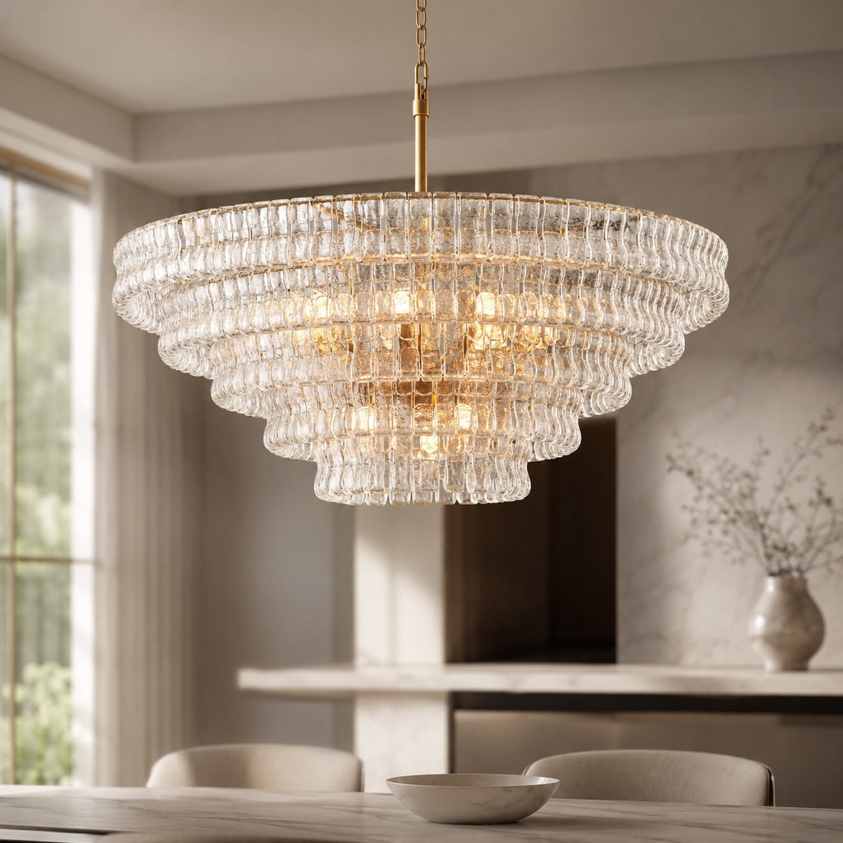 Round Textured Glass Steel Chandelier 6-Light LED