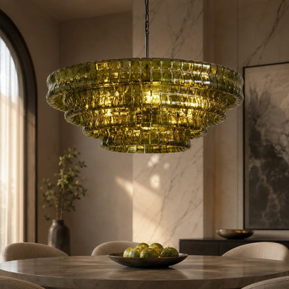 Round Textured Glass Steel Chandelier 6-Light LED