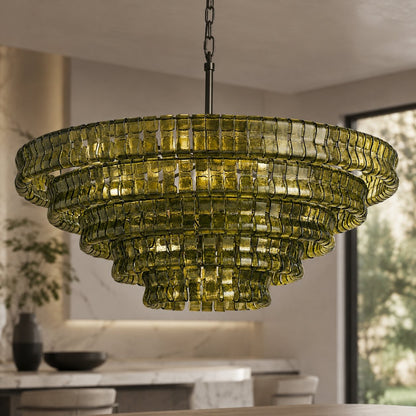 Round Textured Glass Steel Chandelier 6-Light LED