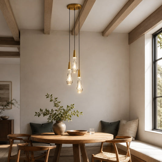 Seeded Glass 3-Light Pendant Steel LED Kitchen Island