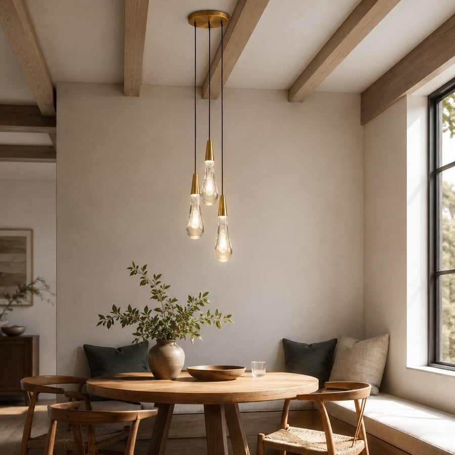 Seeded Glass 3-Light Pendant Steel LED Kitchen Island