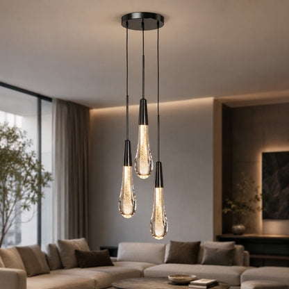 Seeded Glass 3-Light Pendant Steel LED Kitchen Island