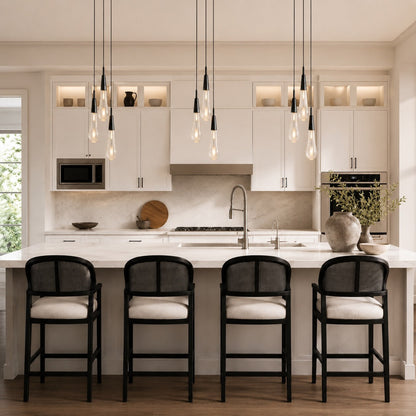 Seeded Glass 3-Light Pendant Steel LED Kitchen Island