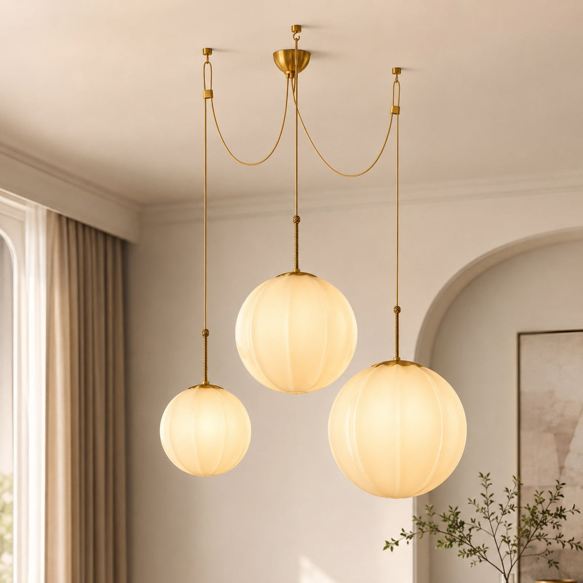 Antique Brass Chandelier Hanging LED Light Fixture