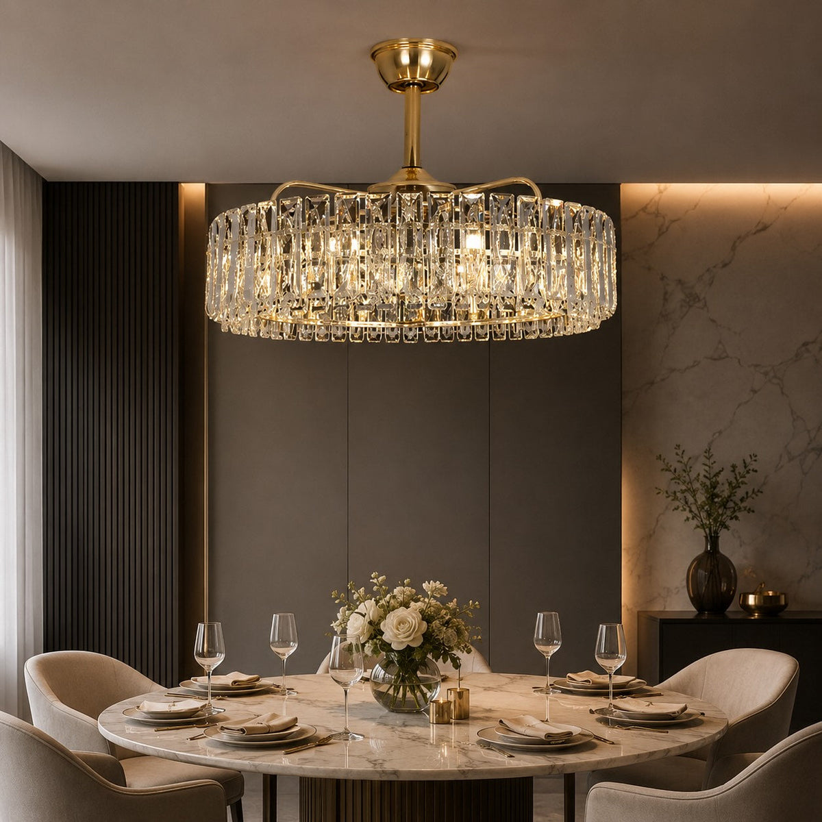 Crystal Shade Ceiling Fan Light Flush Mount Dimmable E12