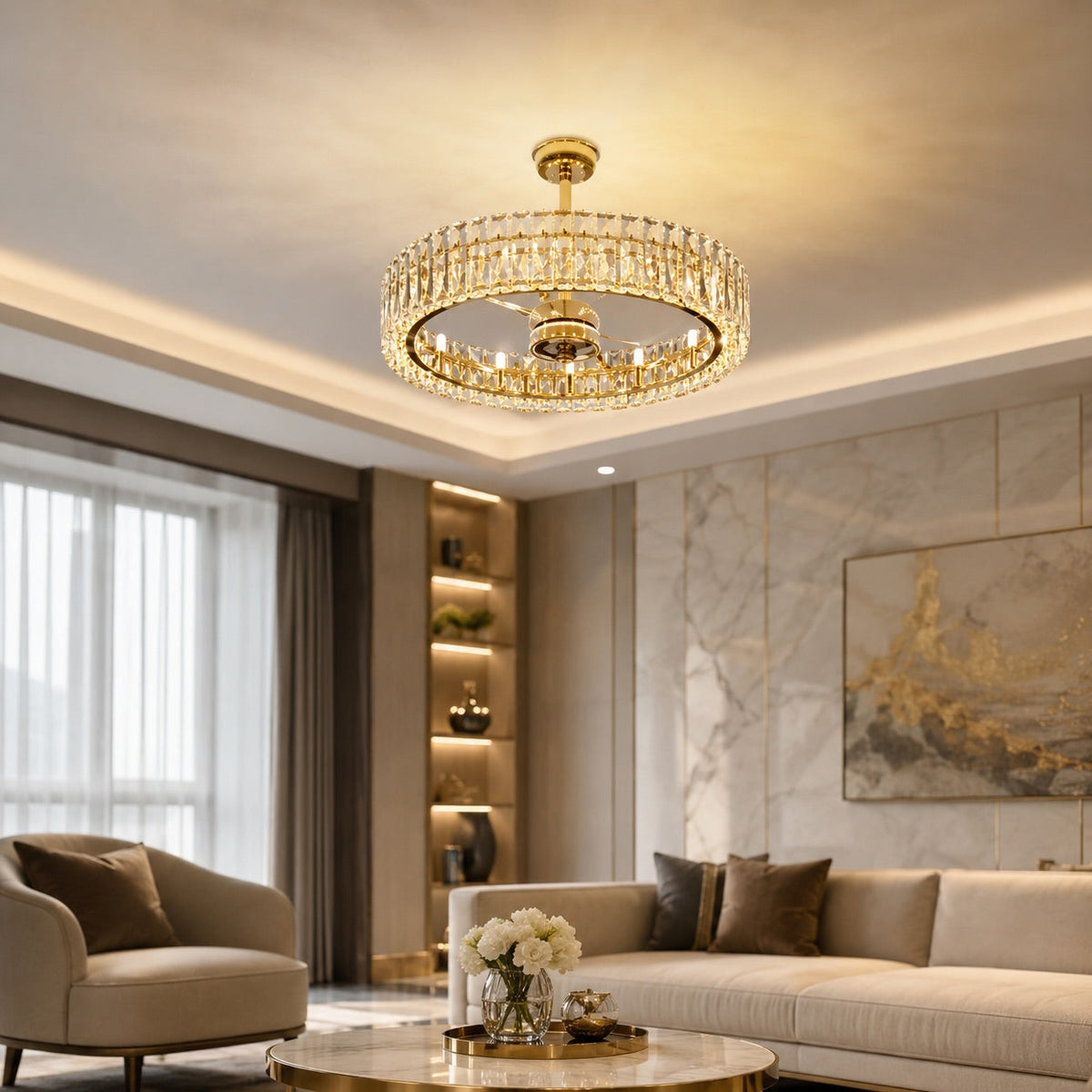 Crystal Shade Ceiling Fan Light Flush Mount Dimmable E12