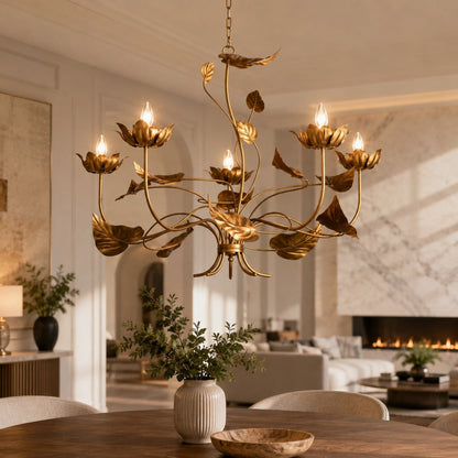 Antiqued Gold Branch Leaf Chandelier Iron 5 or 6 Light
