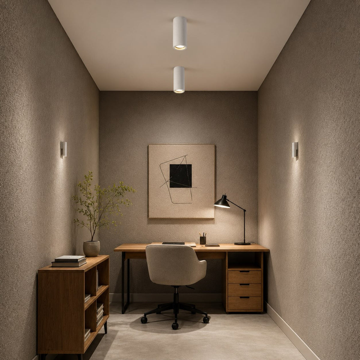 Modern Minimalist Round Ceiling Light Fixture Concrete LED Adjustable Ambient Lighting