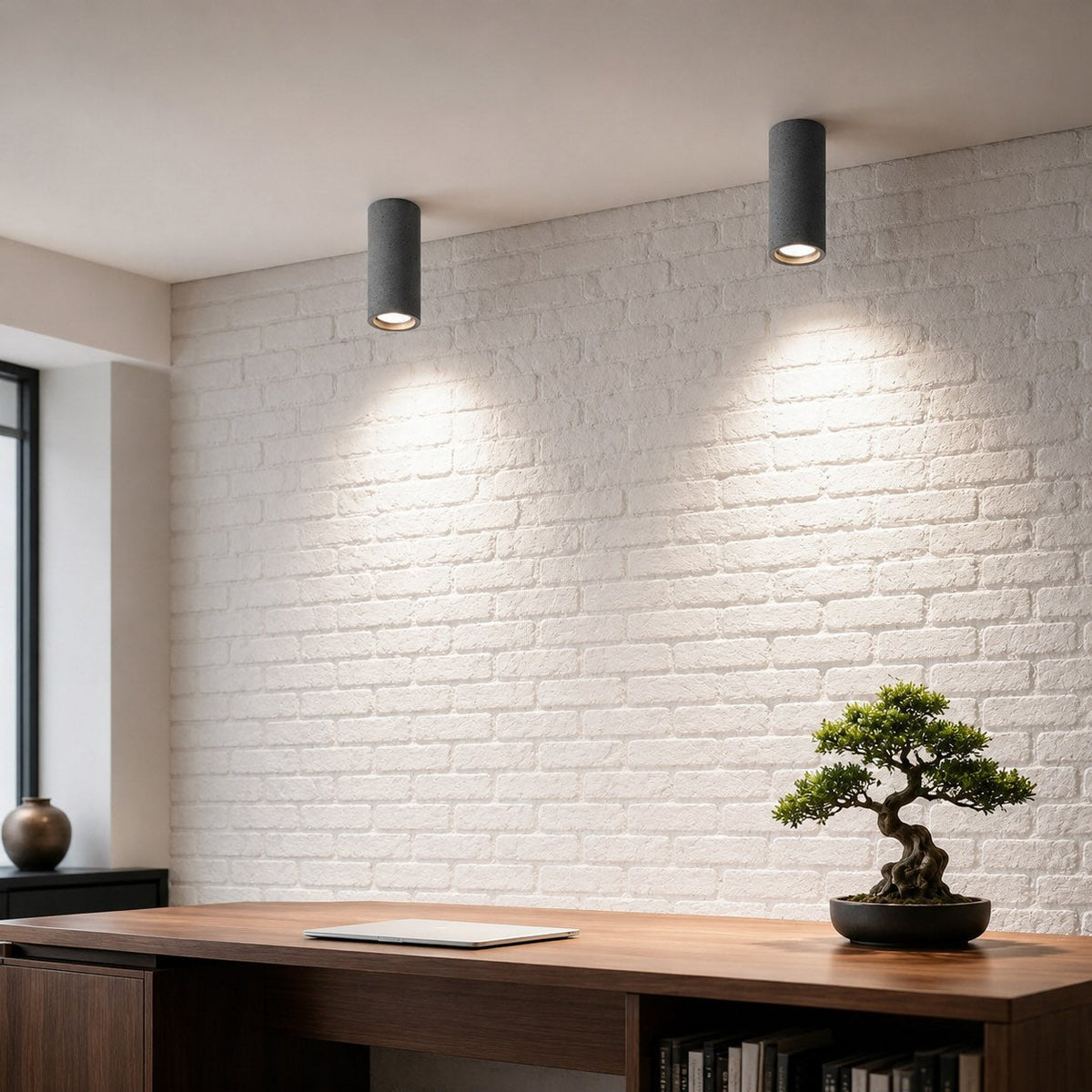 Modern Minimalist Round Ceiling Light Fixture Concrete LED Adjustable Ambient Lighting