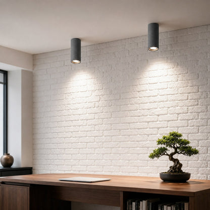 Modern Minimalist Round Ceiling Light Fixture Concrete LED Adjustable Ambient Lighting