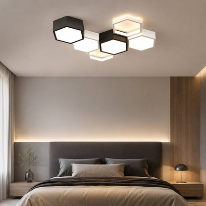 Hexagon Iron Acrylic LED Semi-Flush Ceiling Light 5 to 10 Light Dimmable