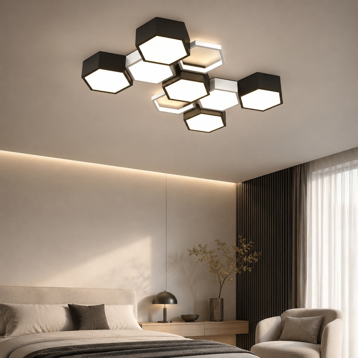 Hexagon Iron Acrylic LED Semi-Flush Ceiling Light 5 to 10 Light Dimmable