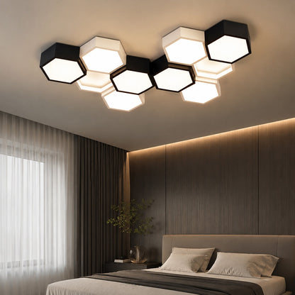 Hexagon Iron Acrylic LED Semi-Flush Ceiling Light 5 to 10 Light Dimmable