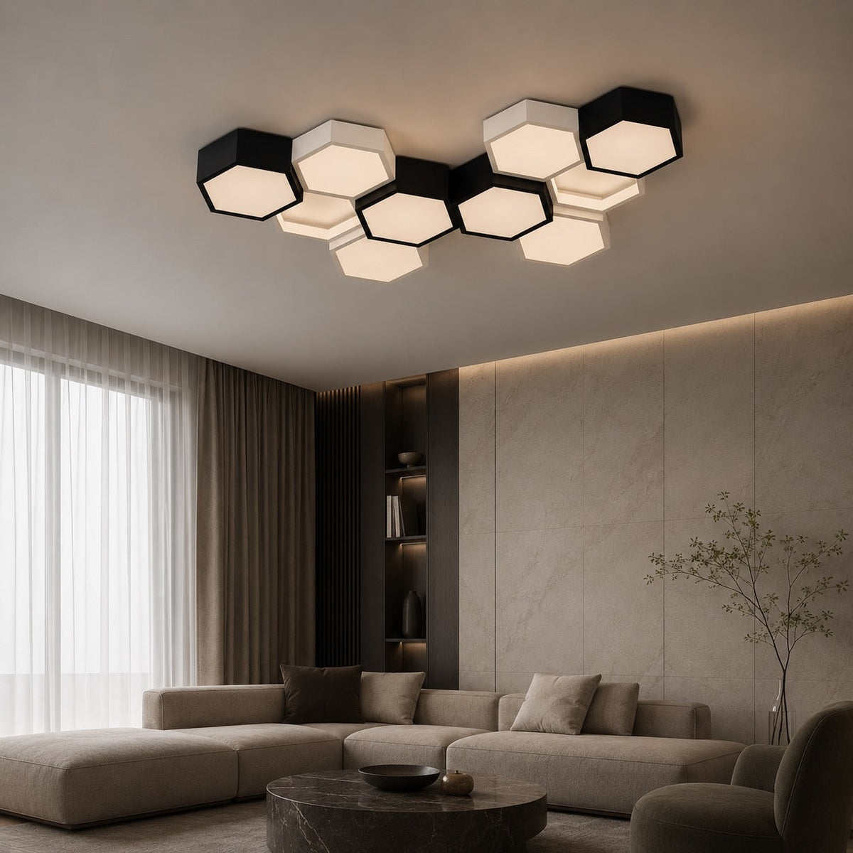 Hexagon Iron Acrylic LED Semi-Flush Ceiling Light 5 to 10 Light Dimmable